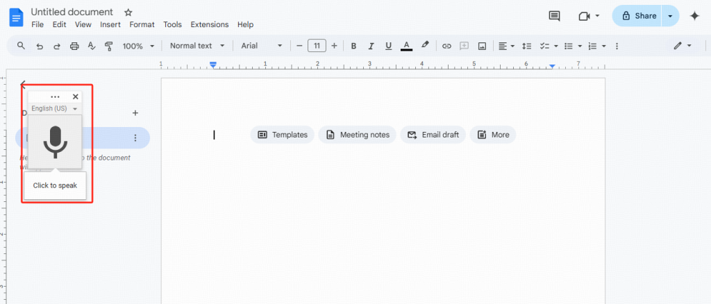 A microphone icon will appear on the left side of your document.