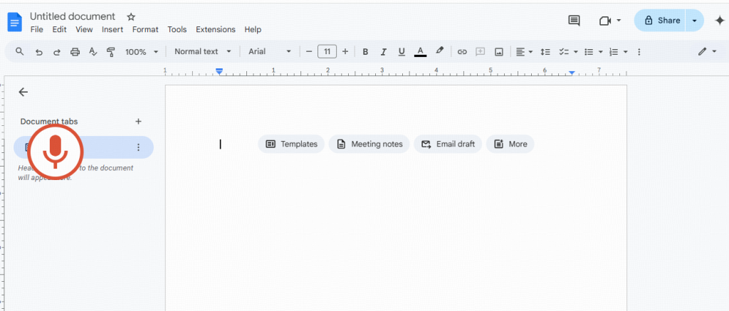 5. Click the microphone icon when you're ready to start speaking.
